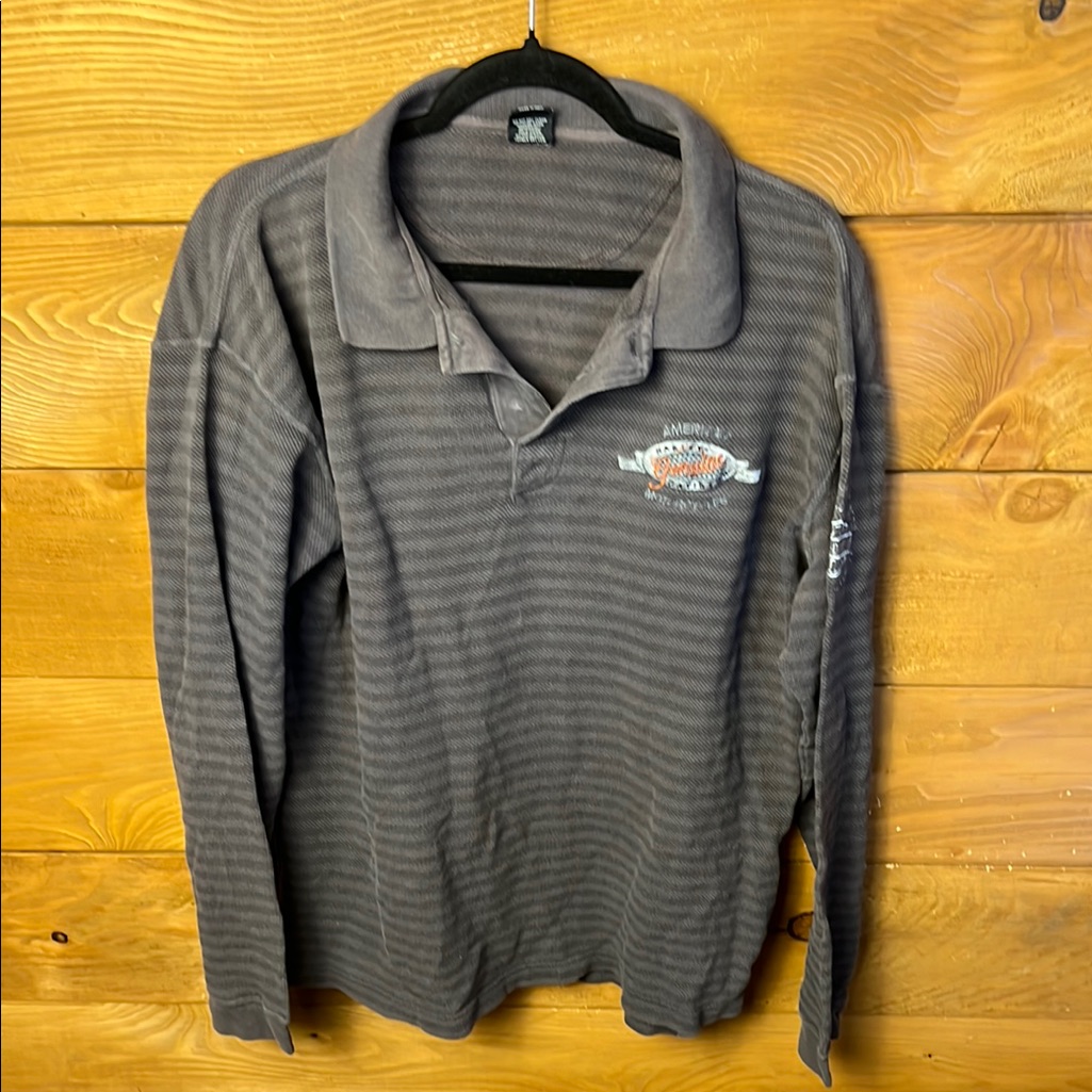 Harley-Davidson Men’s Gray Polo Shirt Lg Subtle Stripes Motorcycle Embroidered